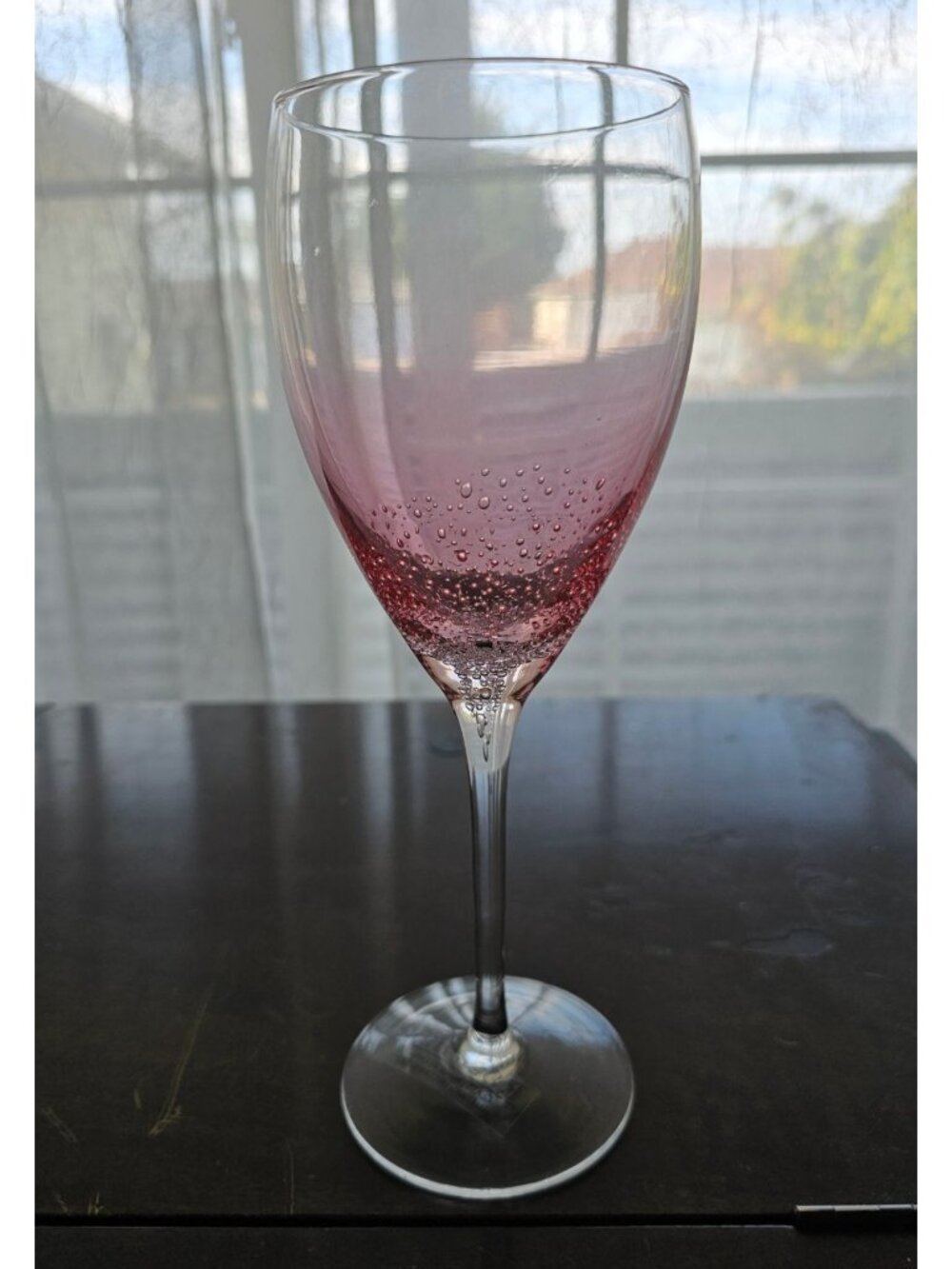 Roscher Pink Bubbles Goblet 9.25" Red Wine Glass Hand-Blown Glassware Delicate D - Picture 2 of 5